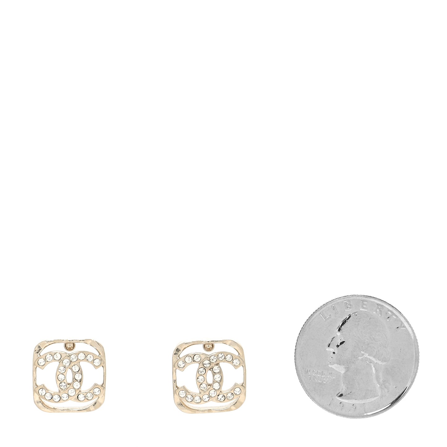 Metal Crystal Square CC Earrings Gold
