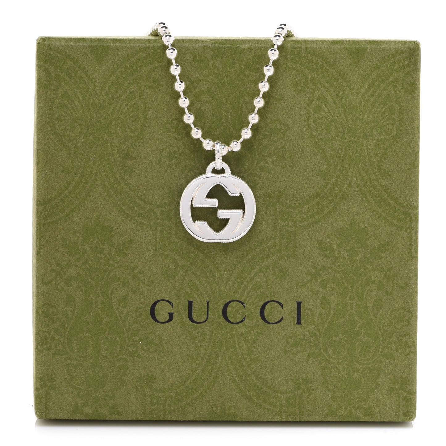 Sterling Silver Interlocking GG Pendant Beaded Necklace