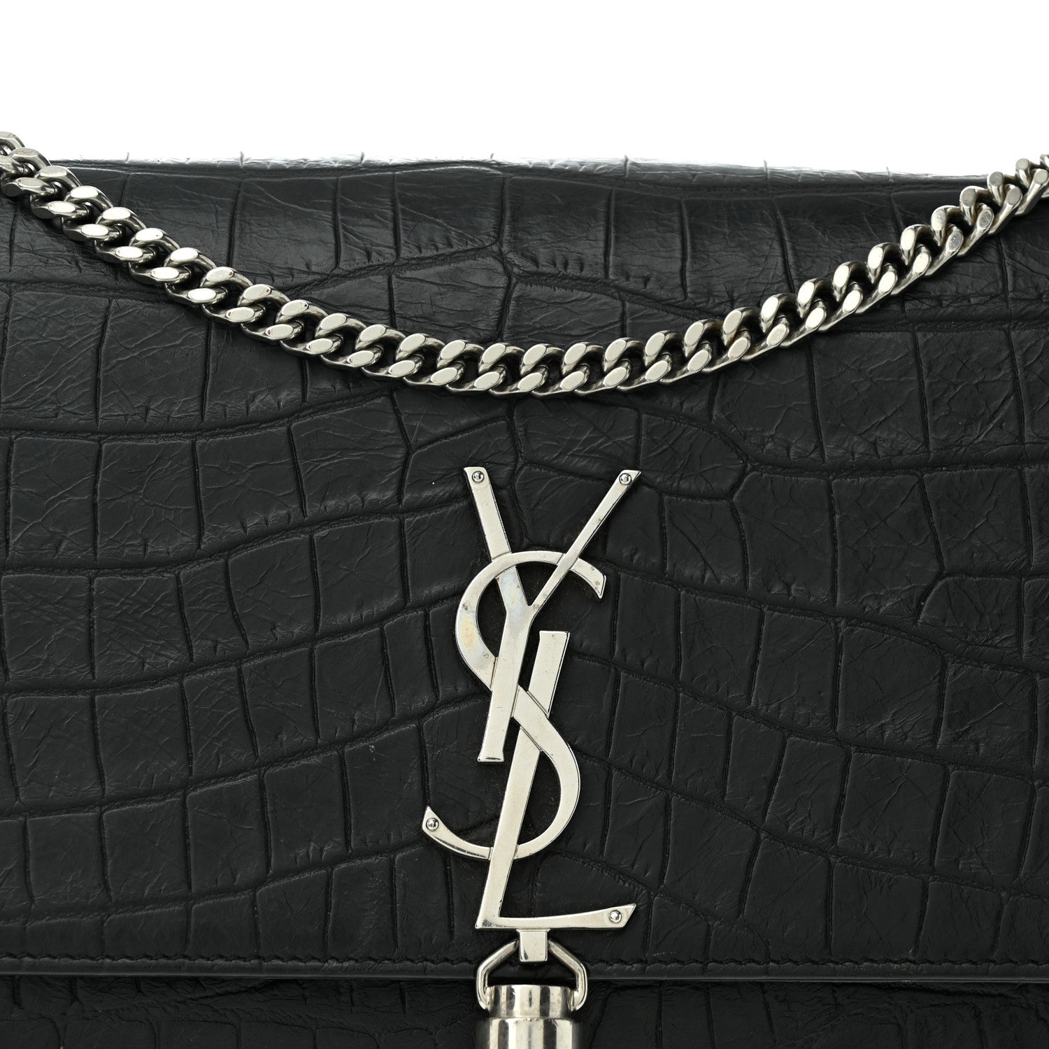 Saint Laurent Calfskin Crocodile Embossed Kate Monogram Tassel 7 of 11