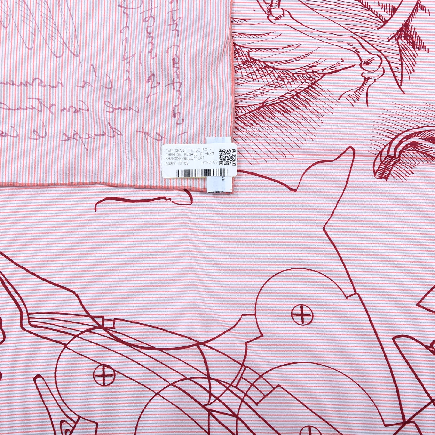 Silk Le Pegase d'Hermes Cut Wash 140 Scarf 140 Rose Bleu Vert
