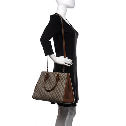 Gucci GG Supreme Monogram Moon Calfskin Top Handle Tote Bag Beige Ebony Tuscany 2 of 11