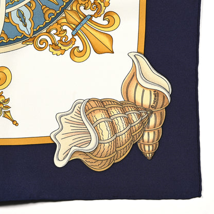 Hermes Silk L'Air Marin Scarf 90 Blue Gold 4 of 5