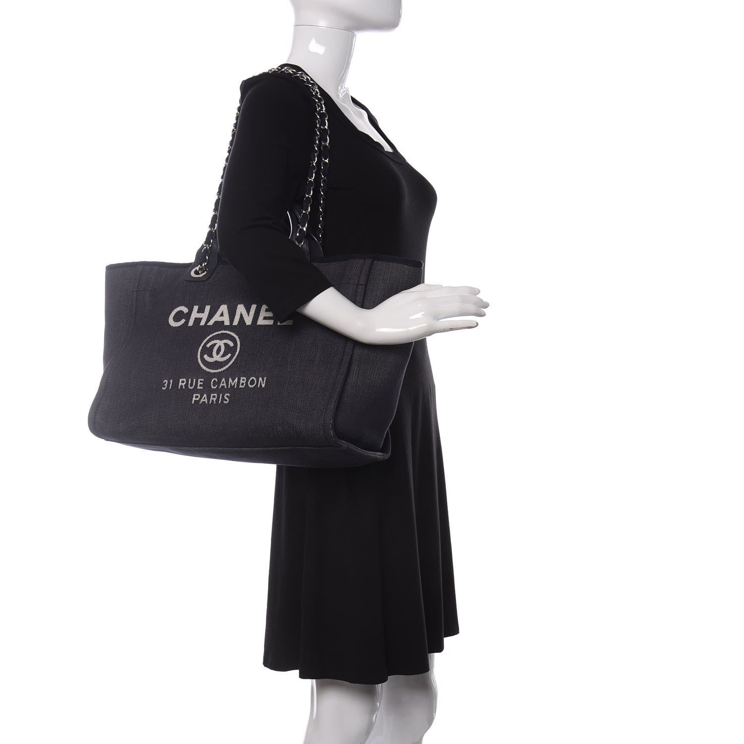 Chanel Denim Medium Deauville Tote Dark Blue 3 of 11