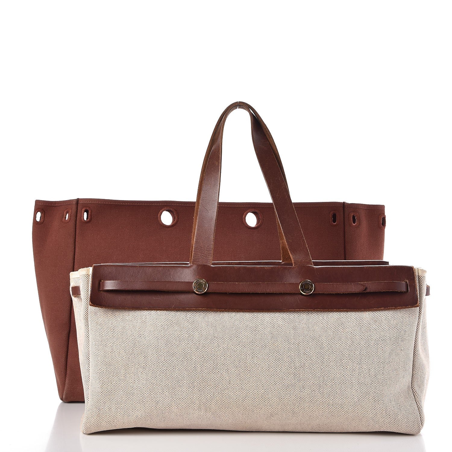 Hermes Toile Vache Calfskin Herbag Cabas Havane 3 of 15