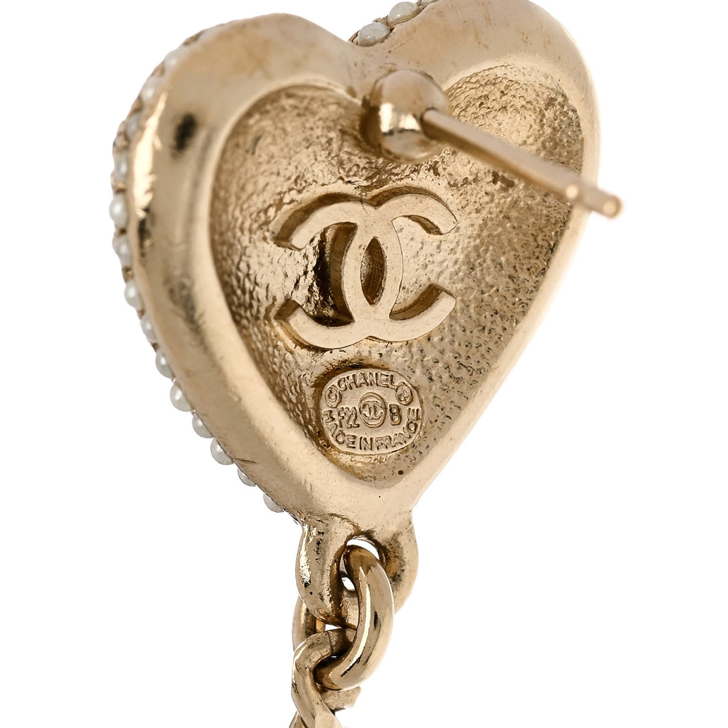 Pearl Crystal CC Heart Drop Earrings Gold White