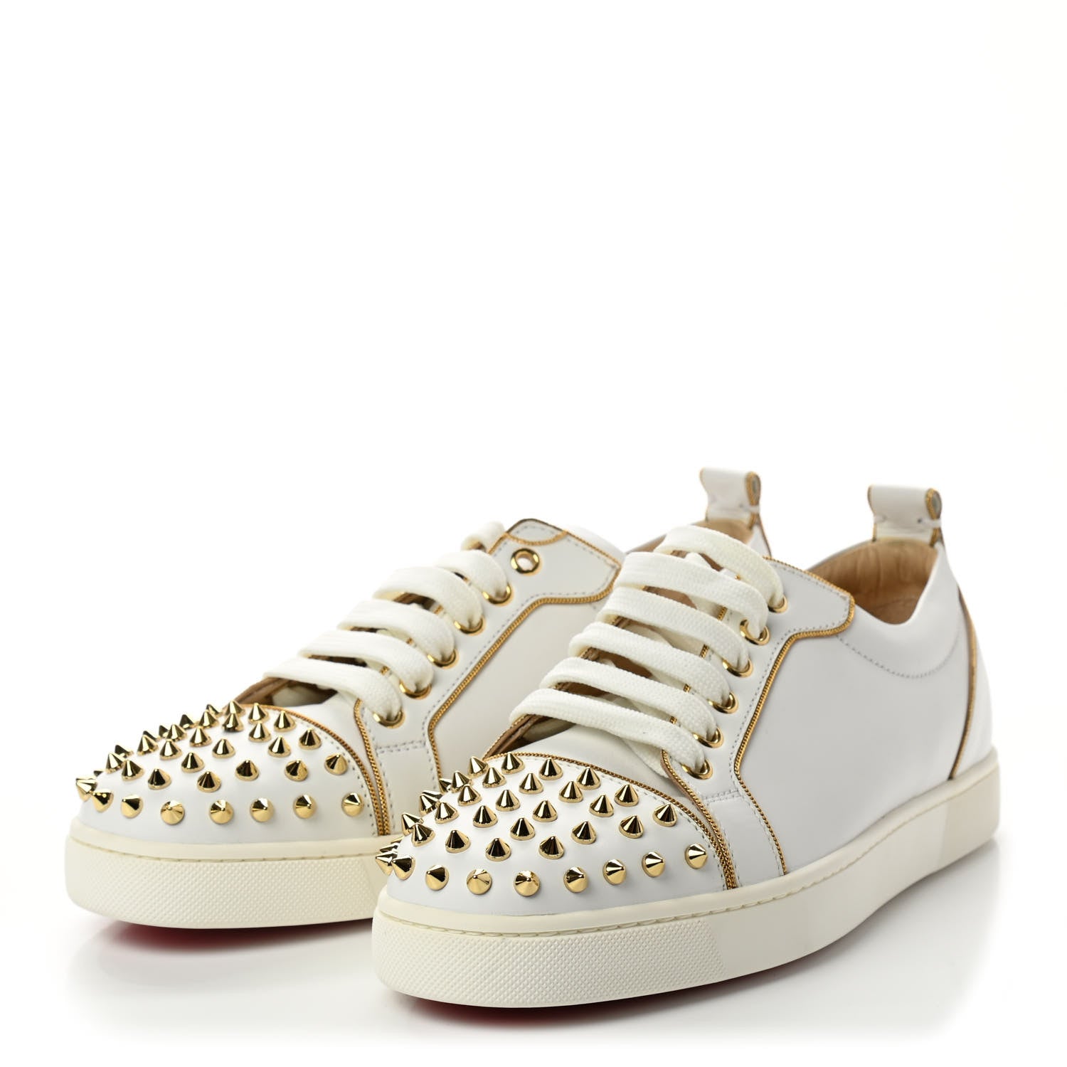 Christian Louboutin Nappa Spikes Womens Vieira Flat Sneakers 39.5 White Gold 3 of 7