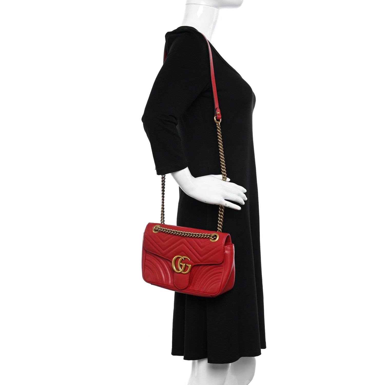 Gucci Calfskin Matelasse Small GG Marmont Shoulder Bag Hibiscus Red 2 of 12