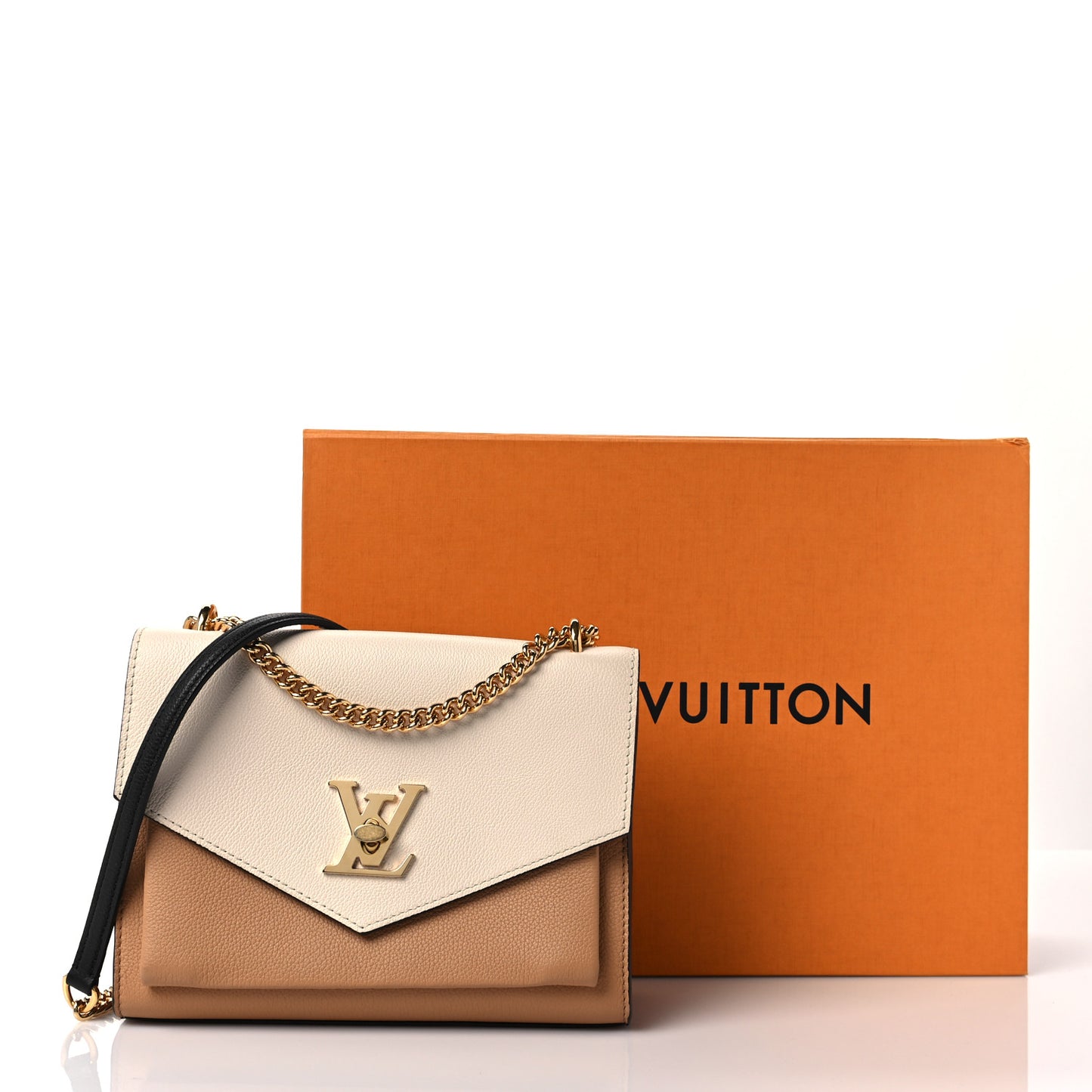 Soft Calfskin Mylockme Chain Bag BB Arizona Quartz Caramel