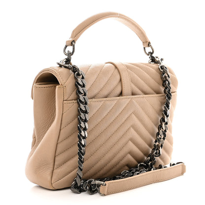 Saint Laurent Sheepskin Matelasse Chevron Monogram Medium College Bag Dark Beige 3 of 13