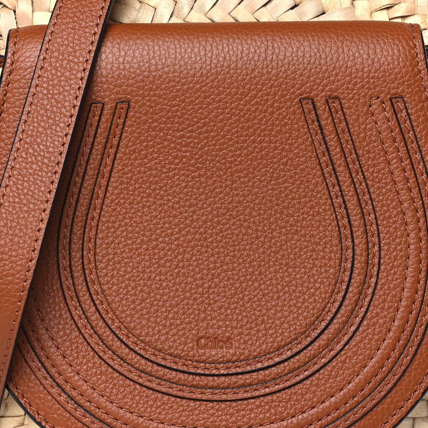 Chloe Raffia Small Grain Calfskin Small Marcie Basket Crossbody Tan 7 of 11