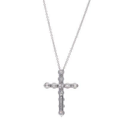 Tiffany Platinum Diamond Large Cross Pendant Necklace 3 of 6