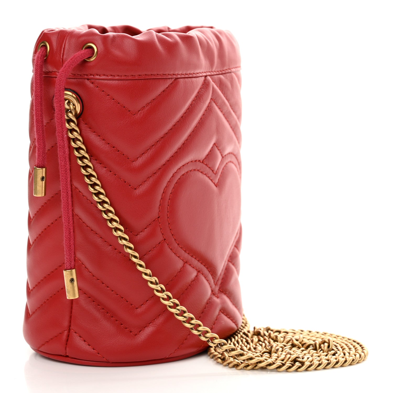 Gucci Calfskin Matelasse Mini GG Marmont 2.0 Bucket Bag Hibiscus Red 3 of 10