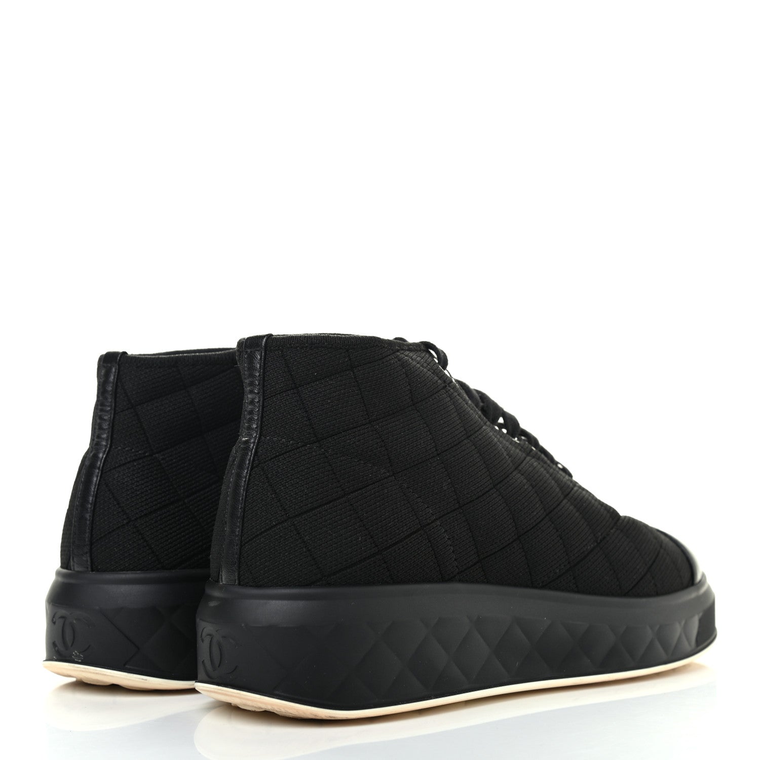 Chanel Fabric Quilted Lambskin Cap Toe Lace Up Sneakers 39.5 Black 4 of 9