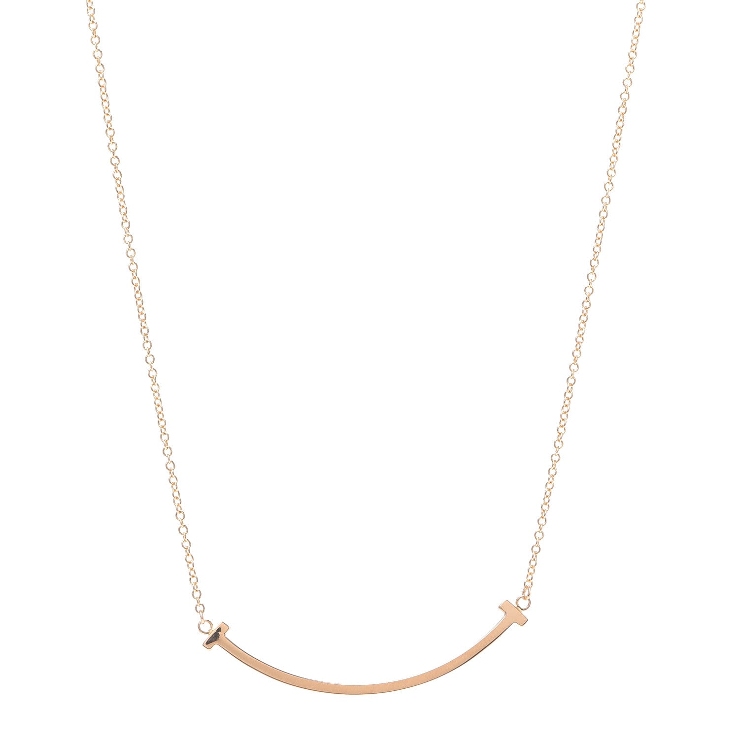 Tiffany 18K Rose Gold Small T Smile Pendant Necklace 1 of 6