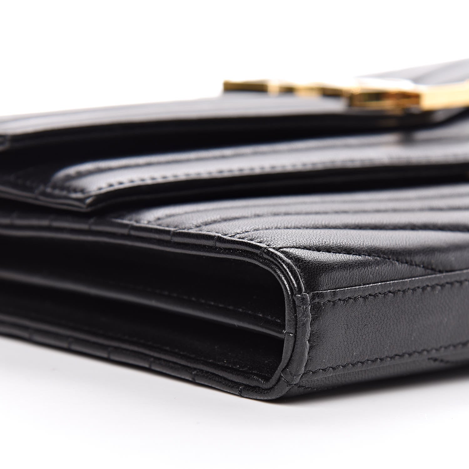 Saint Laurent Lambskin Matelasse Chevron Monogram Sulpice Chain Wallet Black 9 of 10