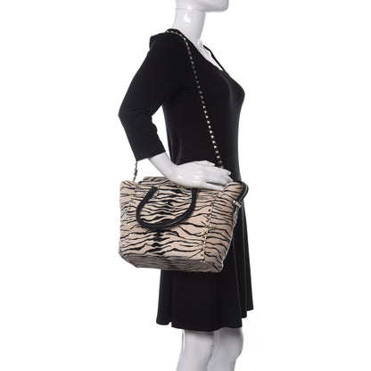 Valentino Garavani Pony Hair Zebra Rockstud Double Handle Tote Black Ivory 2 of 15