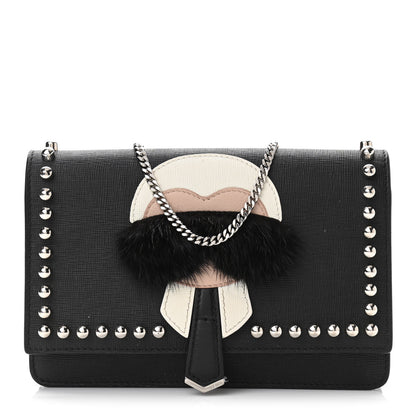 Fendi Vitello Elite Mink Fur Studded Karlito Tube Wallet on Chain Black 1 of 10
