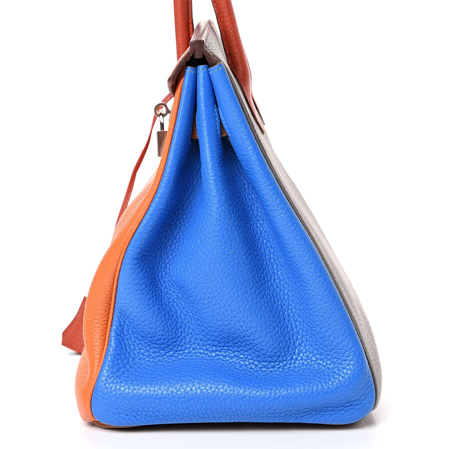 Taurillon Clemence Arlequin Birkin 35 Orange Sanguine Gold Bleu Lin Bleu Hydra Etain