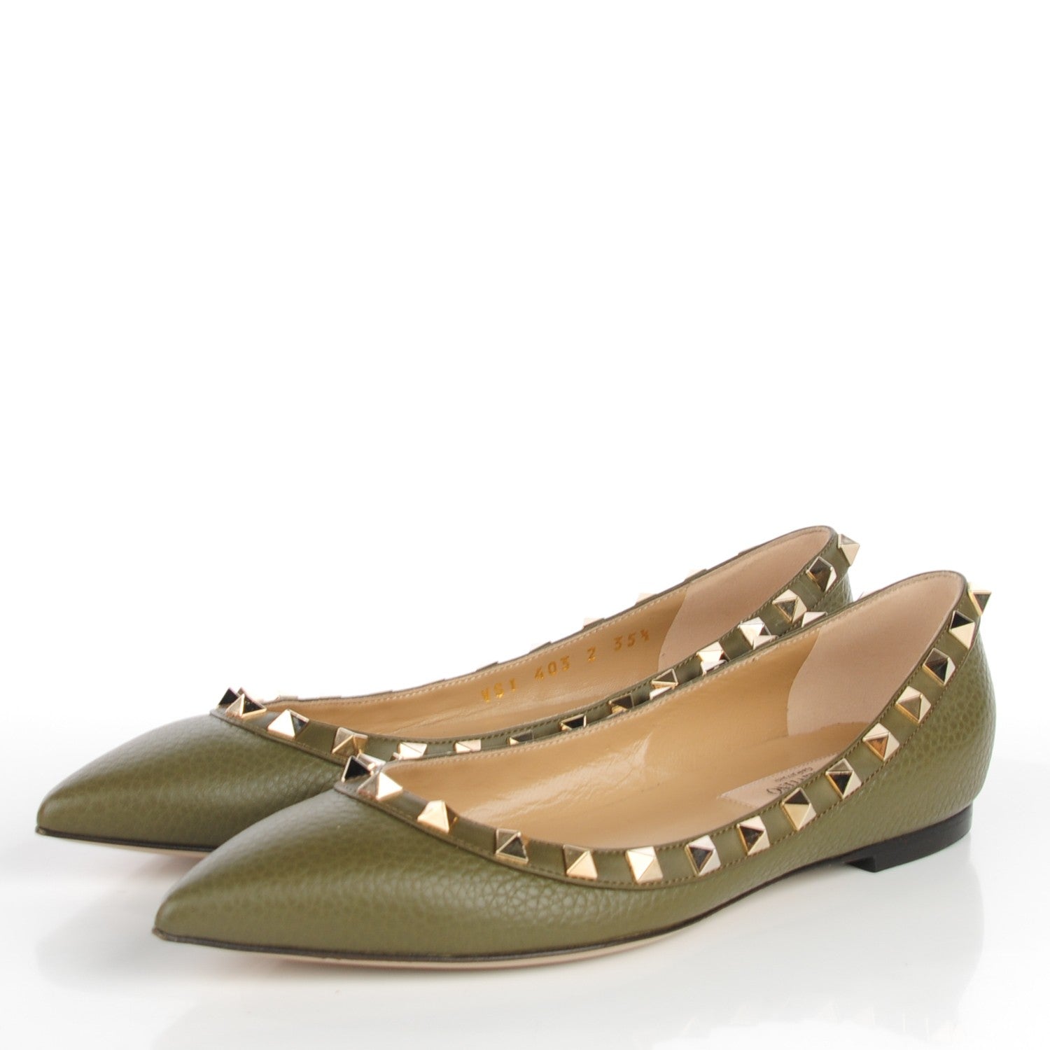 Valentino Garavani Pebbled Calfskin Rockstud Ballerina Flats 35.5 Army Green 3 of 9