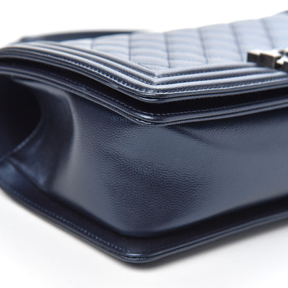 Chanel Metallic Caviar Quilted Medium Boy Flap Navy 8 of 11