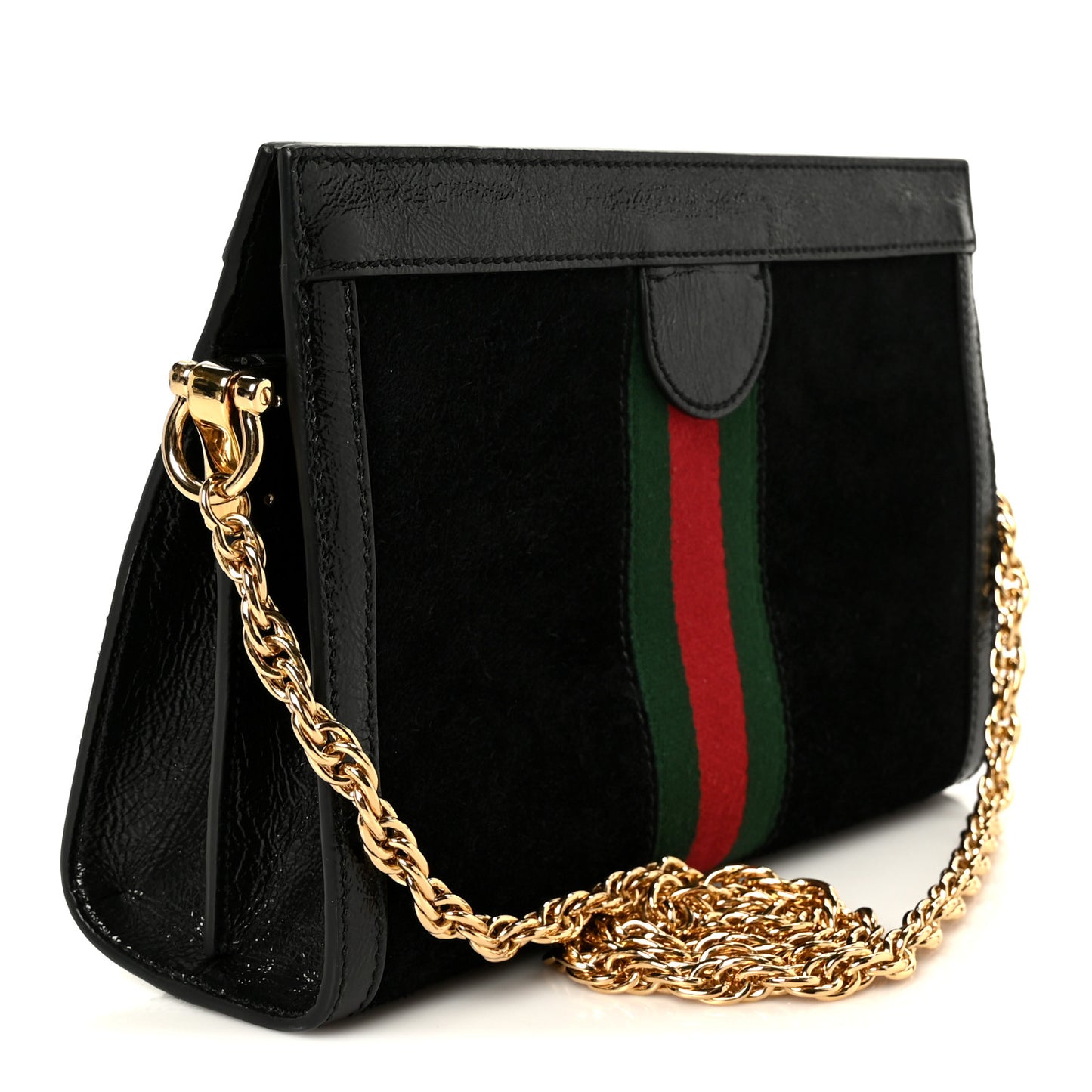 Suede Patent Web Small Ophidia Chain Shoulder Bag Black