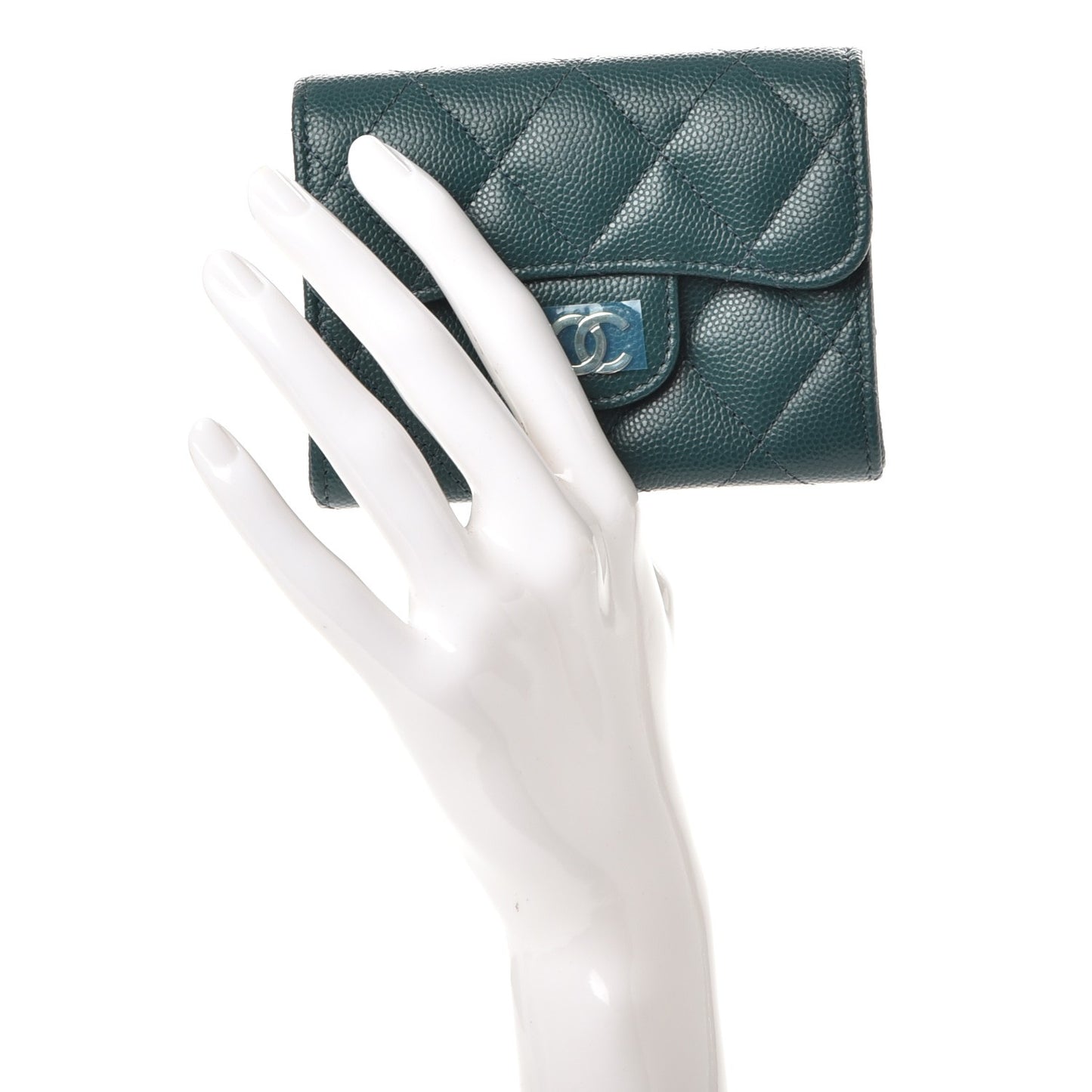 Caviar Quilted Flap Card Holder Green
