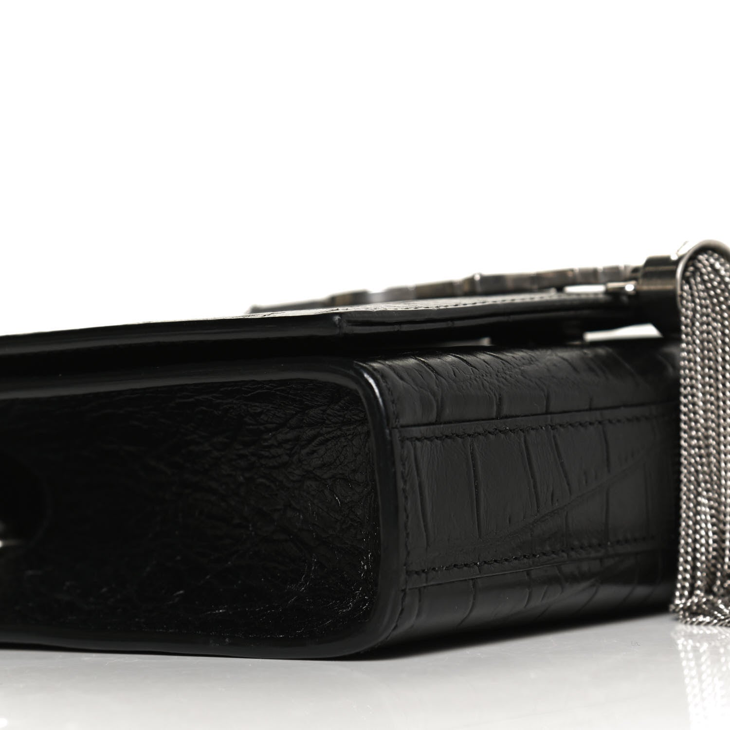 Saint Laurent Calfskin Crocodile Embossed Small Classic Monogram Kate Tassel Satchel Black 5 of 11