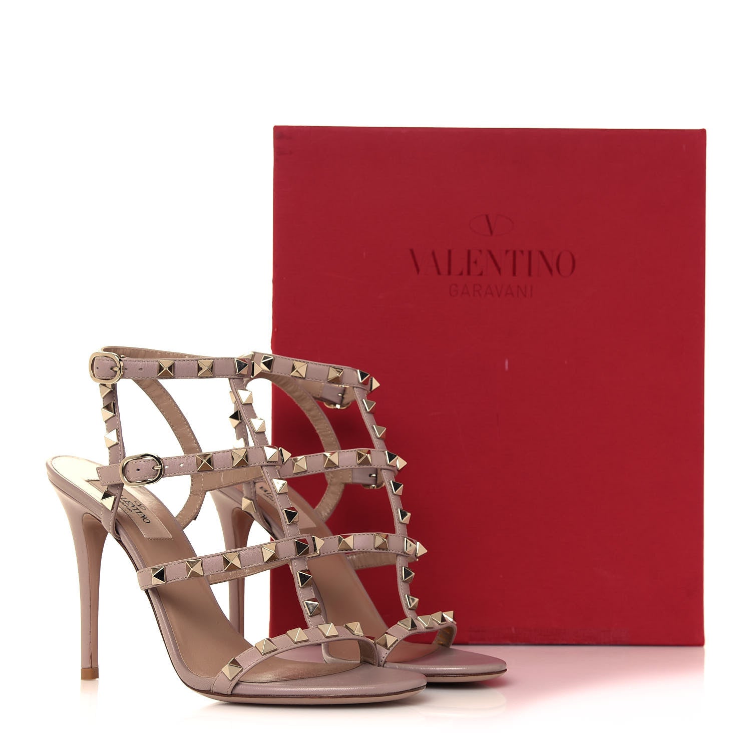 Valentino Garavani Calfskin Nappa Rockstud Gladiator 105mm Sandals 37 Poudre 9 of 9