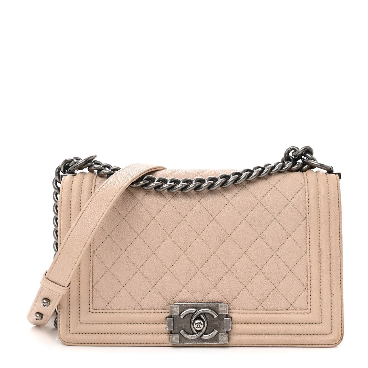 Caviar Quilted Medium Boy Flap Beige