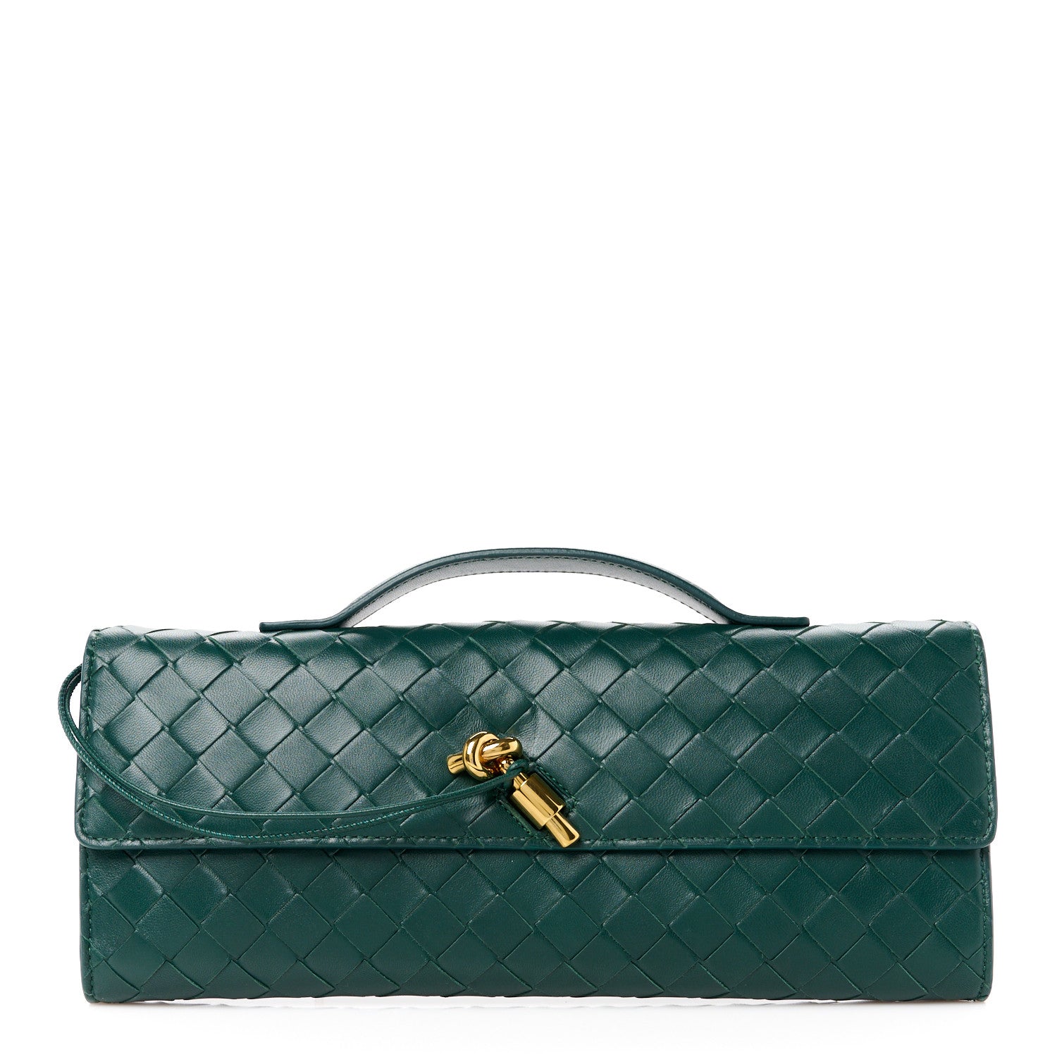 Bottega Veneta Nappa Intrecciato Long Andiamo Top Handle Clutch Emerald Green 1 of 10
