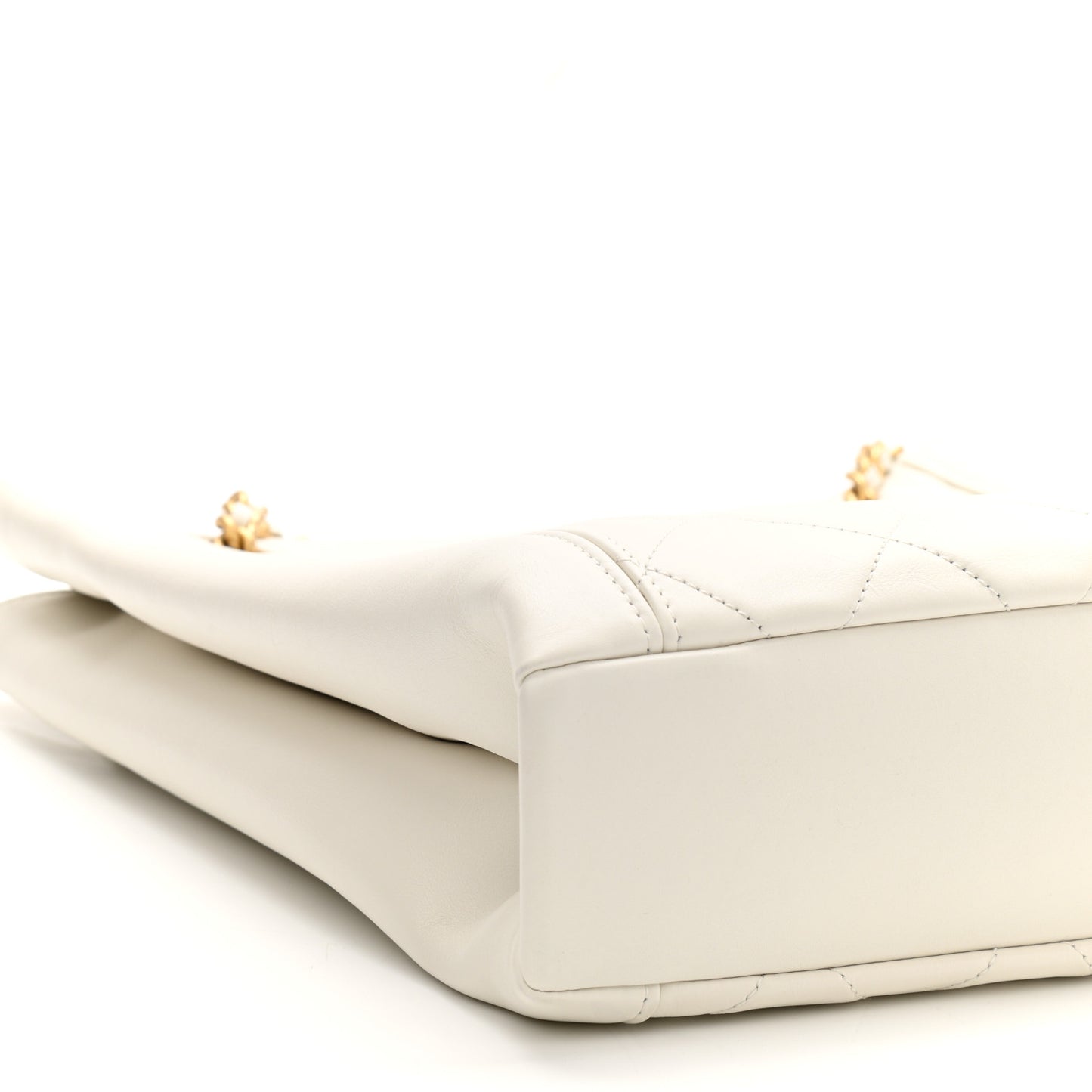 Calfskin Quilted Small Shopping Tote White