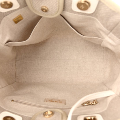Chanel Mixed Fibers Calfskin Small Deauville Tote Beige White 6 of 12