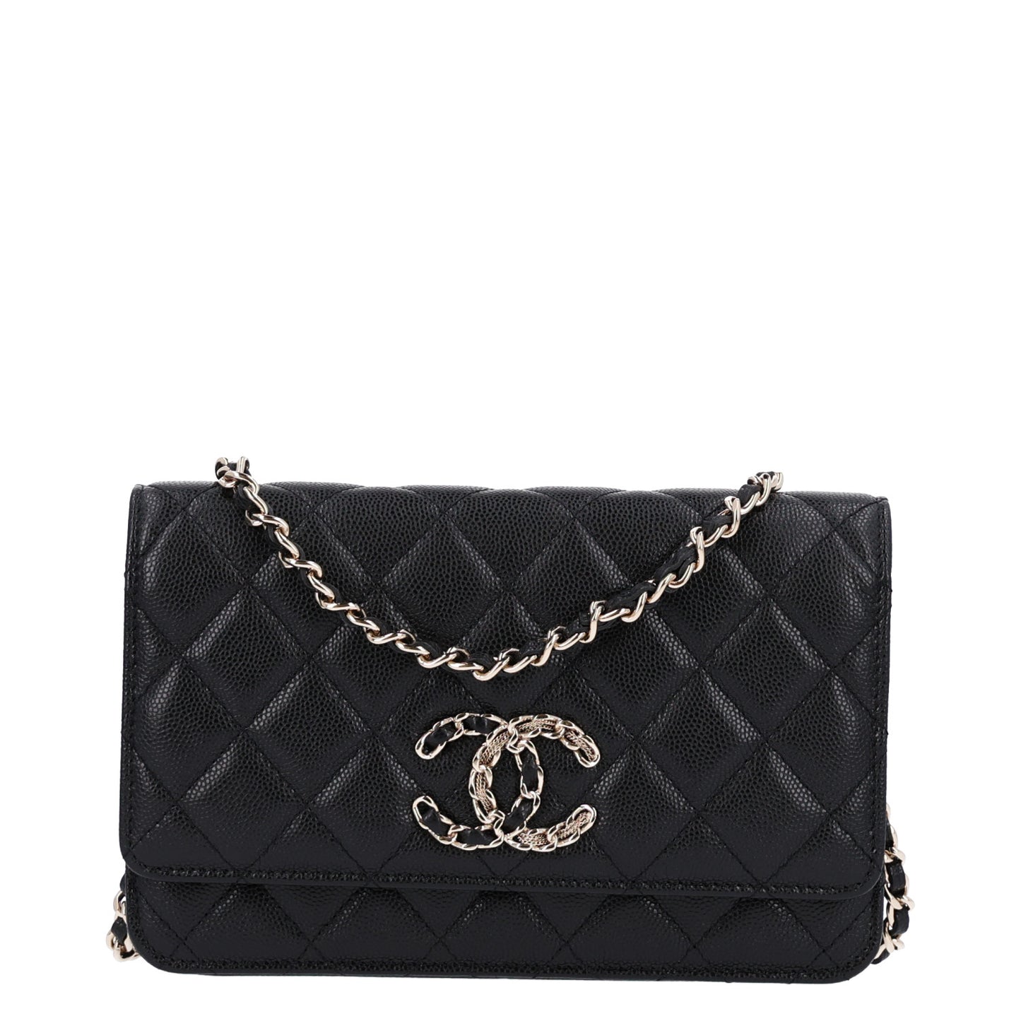 Caviar Quilted French New Wave Chain CC Wallet On Chain WOC Black