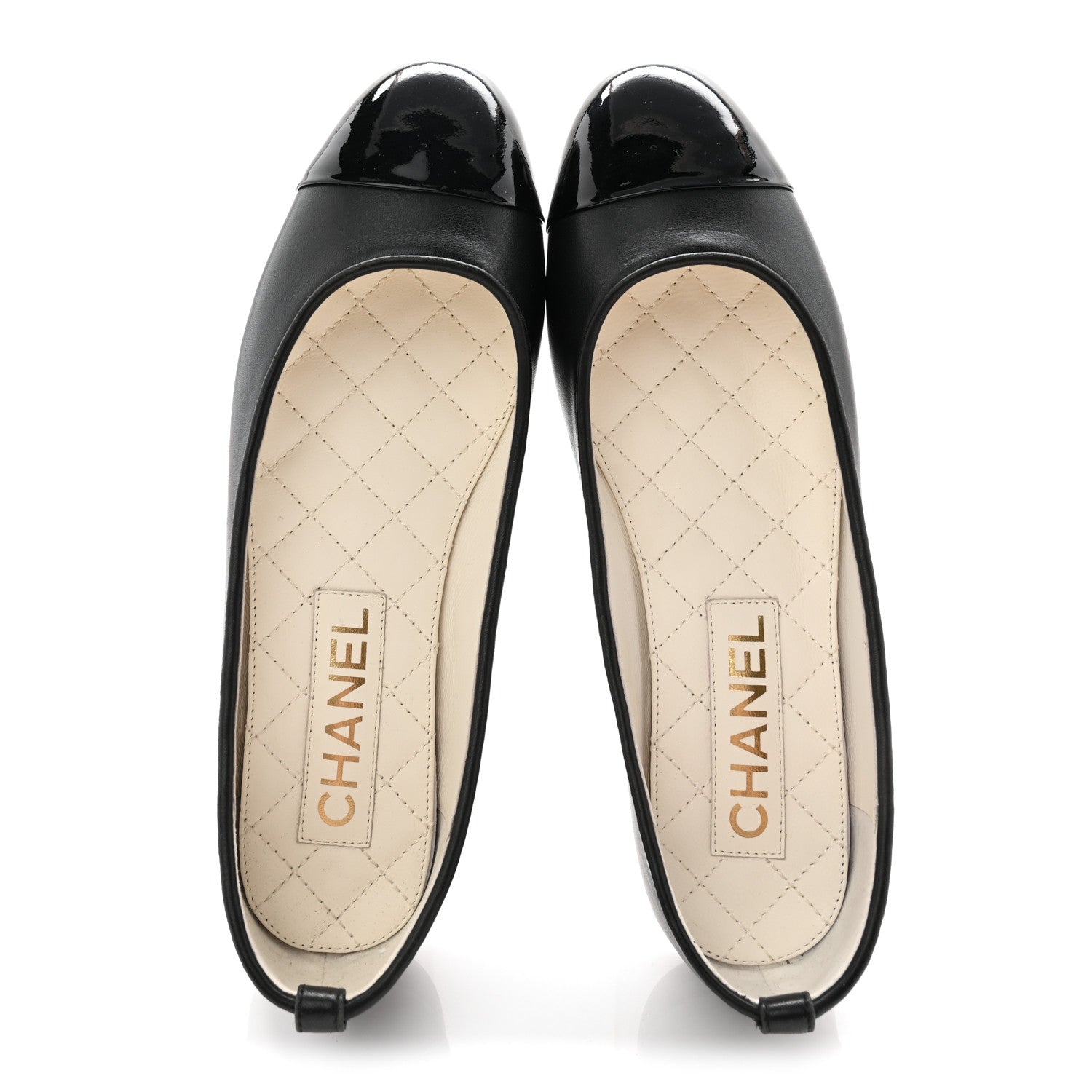 Chanel Lambskin Patent Calfskin Cap Toe Ankle Chain Ballerina Flats 39 Black 5 of 9