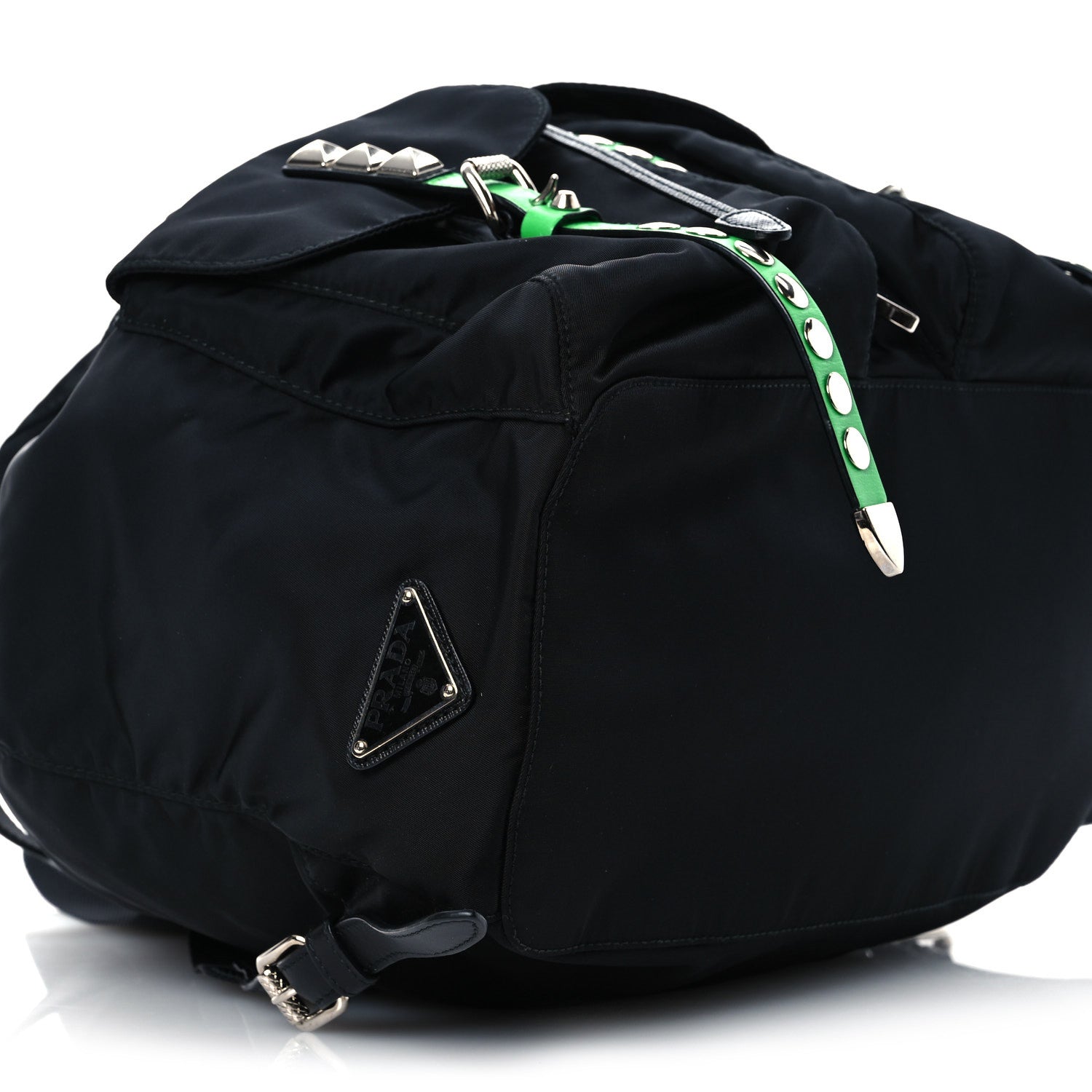 Prada Nylon New Vela Studded Backpack Black Verde 10 of 13