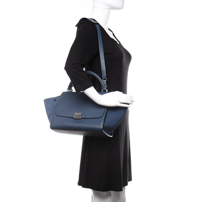 Celine Drummed Calfskin Suede Small Trapeze Ocean Blue 3 of 12