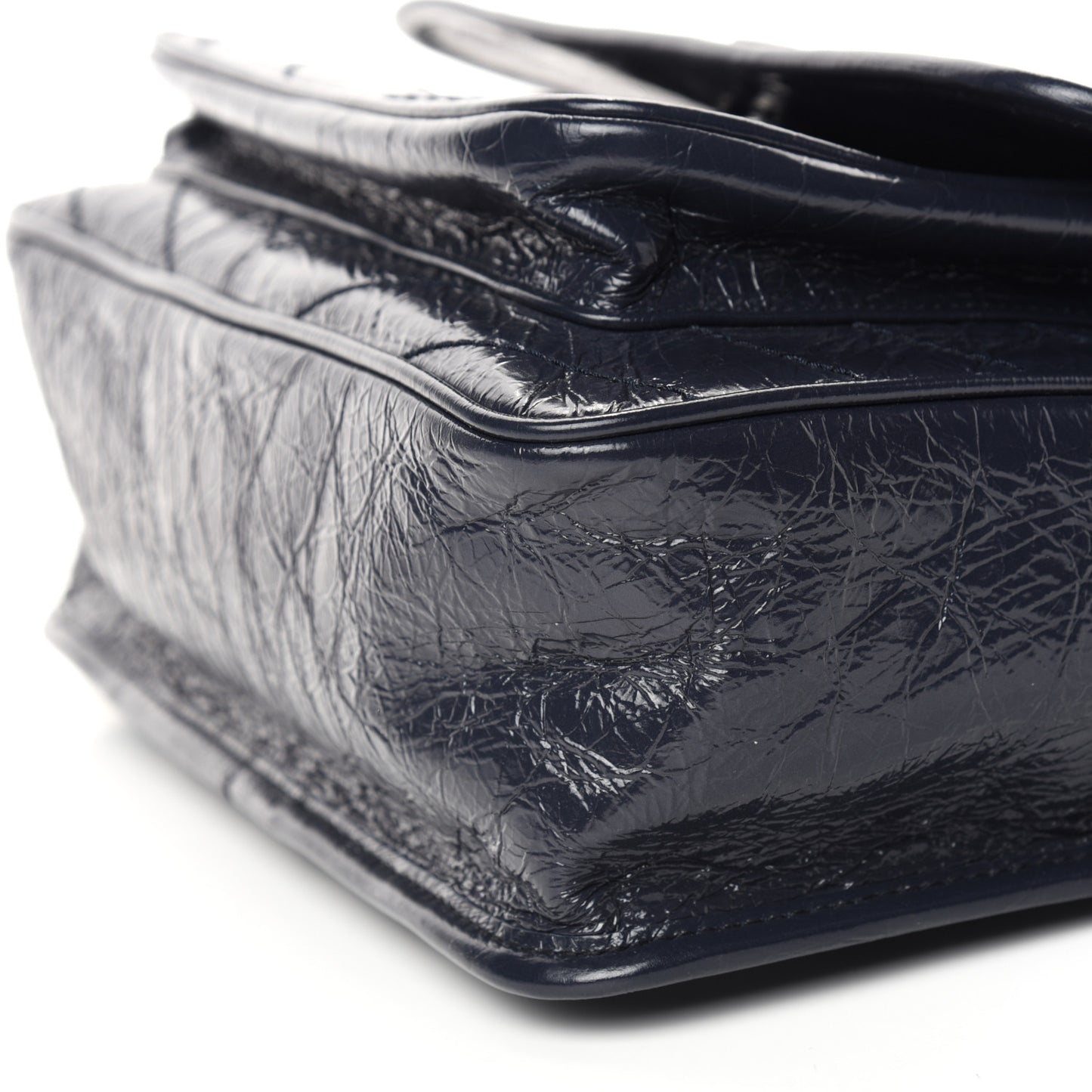 Crinkled Calfskin Matelasse Monogram Medium Niki Chain Satchel Deep Marine