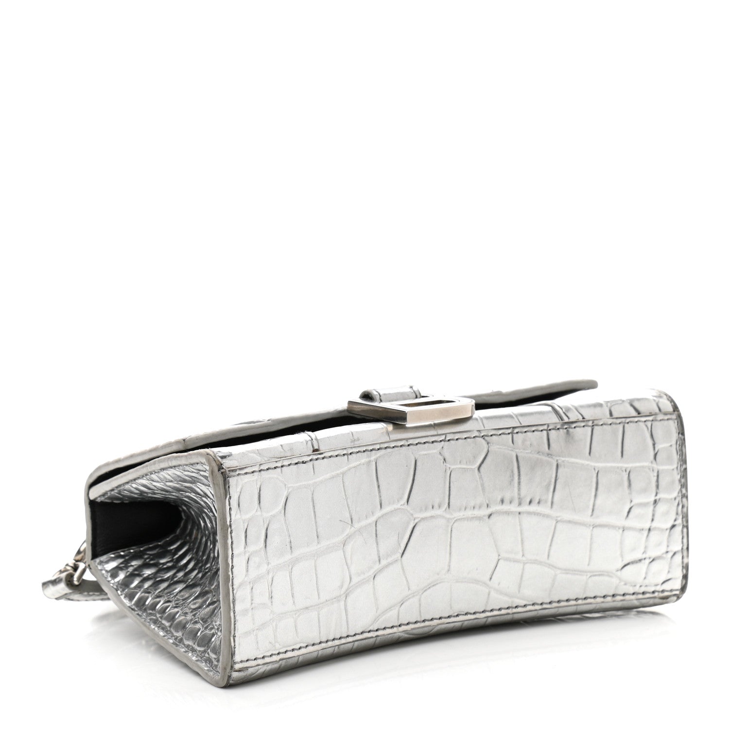 Balenciaga Metallic Calfskin Crocodile Embossed Hourglass Top Handle Bag XS Silver 4 of 13