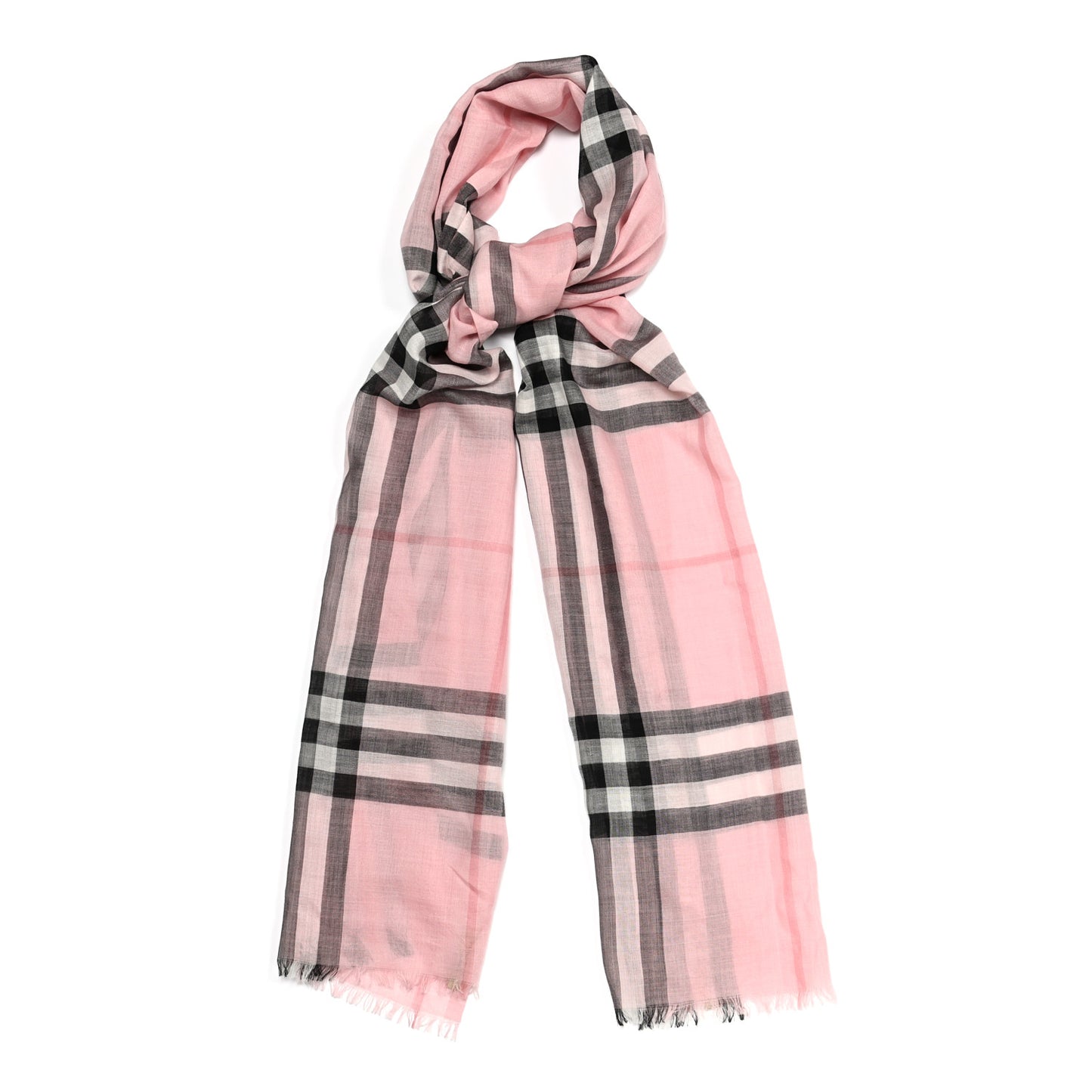 Wool Silk Gauze Giant Check Scarf Alabaster Pink