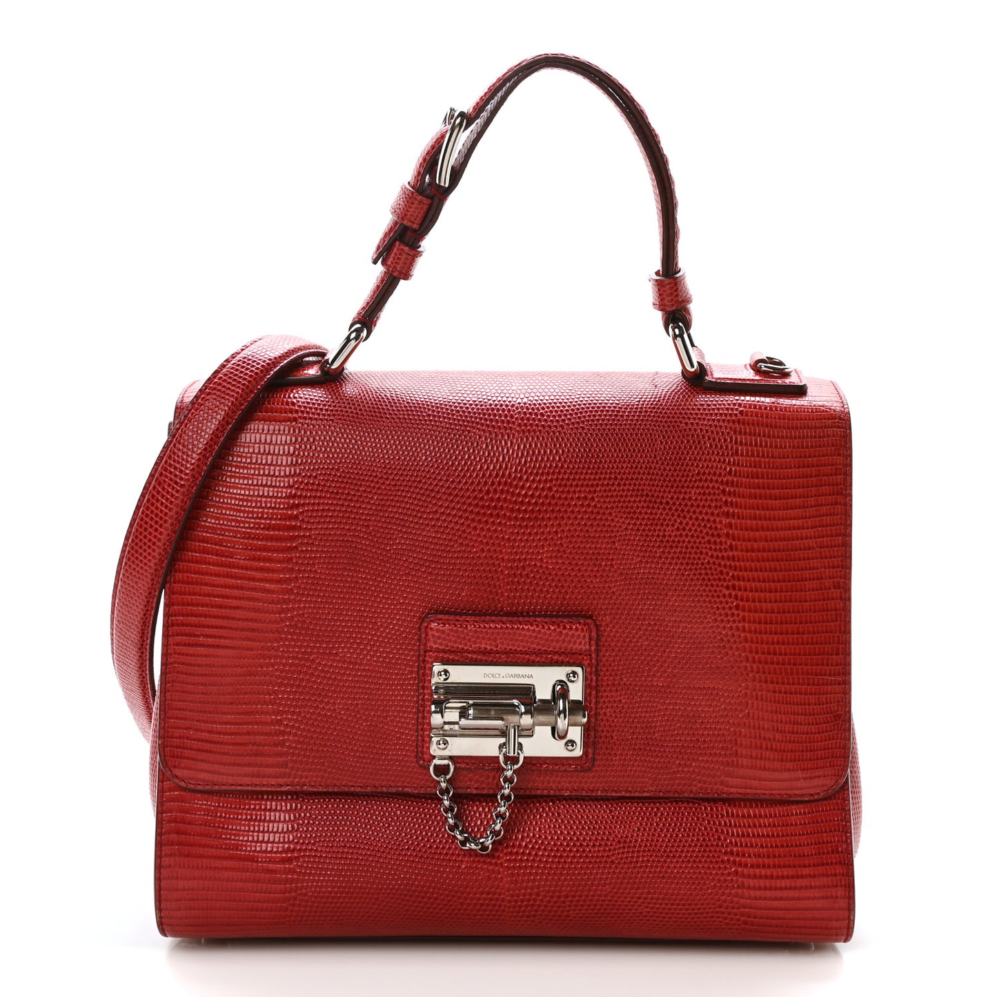 Lizard Calfskin Embossed Medium Monica Top Handle Bag Rosso Scuro