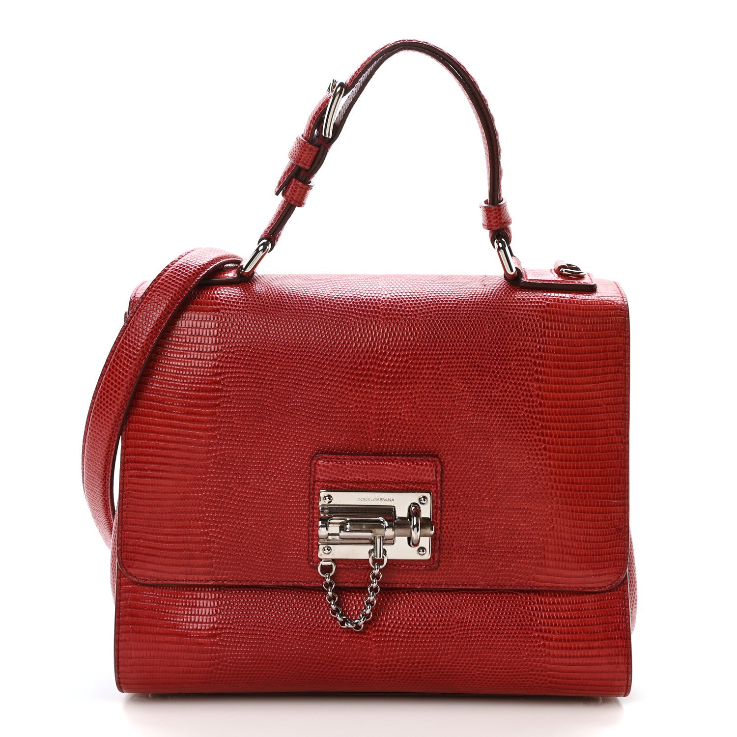 Dolce & Gabbana Lizard Calfskin Embossed Medium Monica Top Handle Bag Rosso Scuro 1 of 11