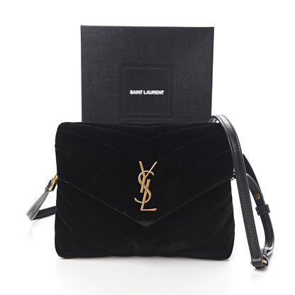 Saint Laurent Velvet Y Quilted Monogram Toy Loulou Chain Satchel French Black 10 of 10
