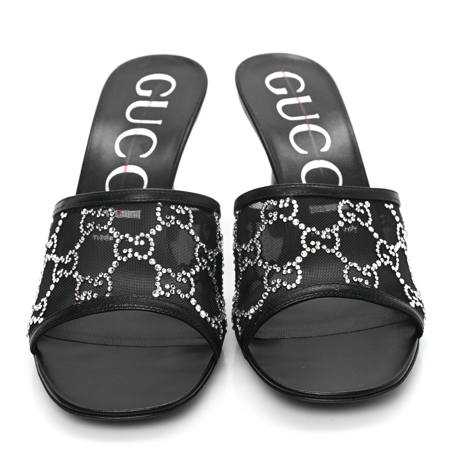 Gucci Tela Retino Nappa Crystal GG Monogram Square G 95mm Slide Sandals 39 Black 2 of 8