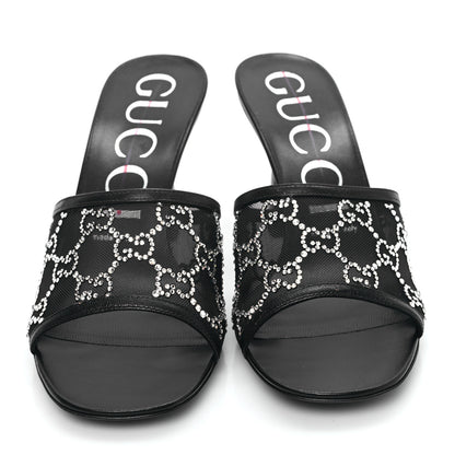 Gucci Tela Retino Nappa Crystal GG Monogram Square G 95mm Slide Sandals 39 Black 2 of 8