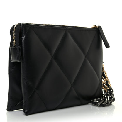 Chanel Shiny Goatskin Quilted Small Chanel 19 Pouch With Handle Black 2 of 4
