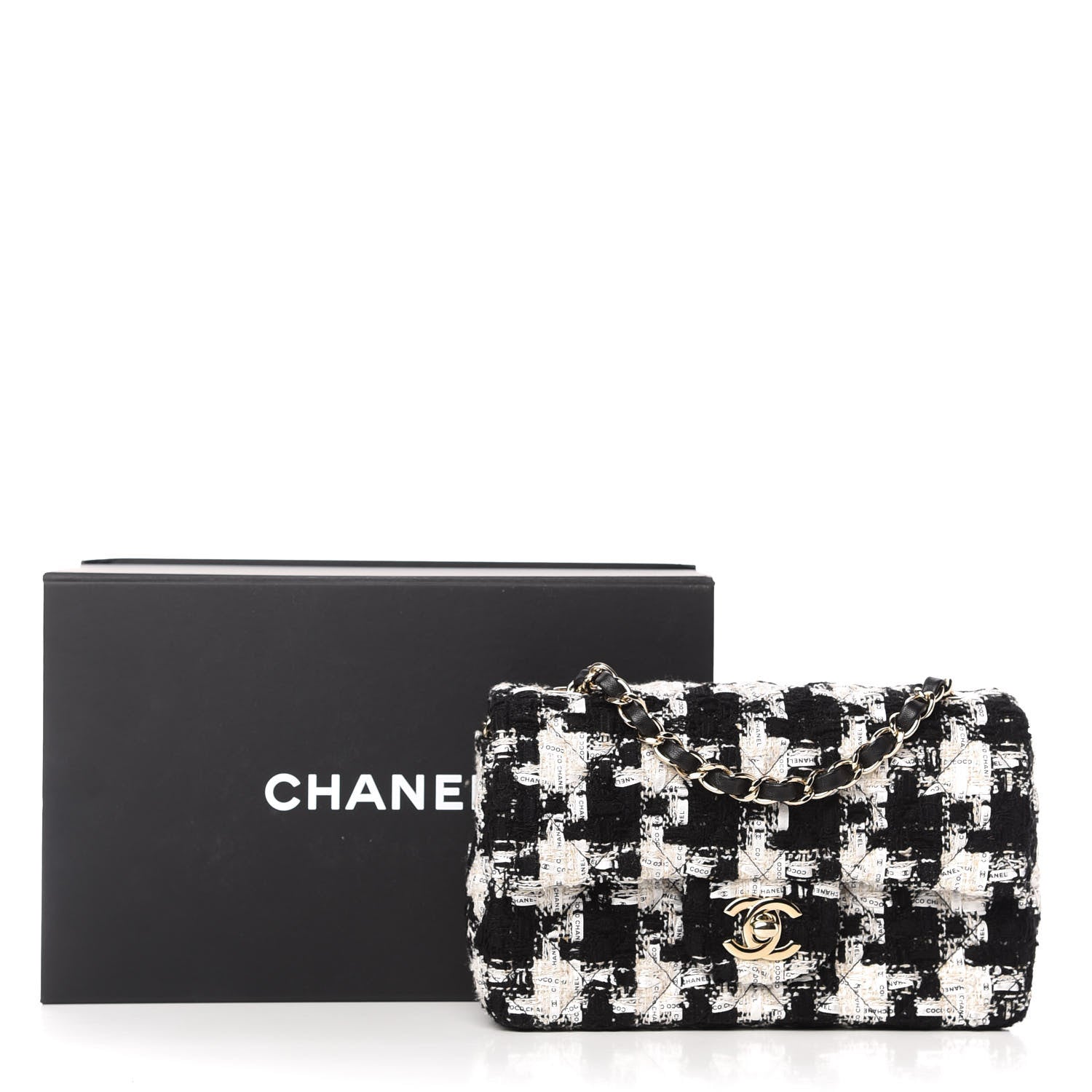 Chanel Tweed Quilted Mini Rectangular Flap Black Ecru White 11 of 11
