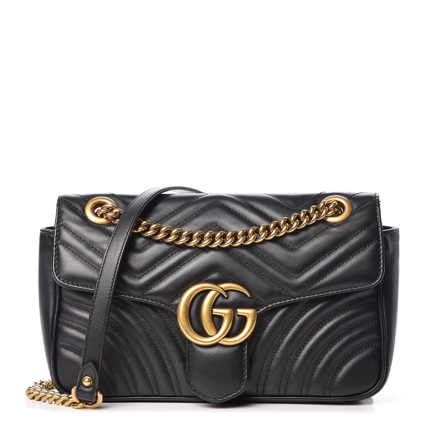 Gucci Calfskin Matelasse Small GG Marmont Shoulder Bag Black 1 of 13