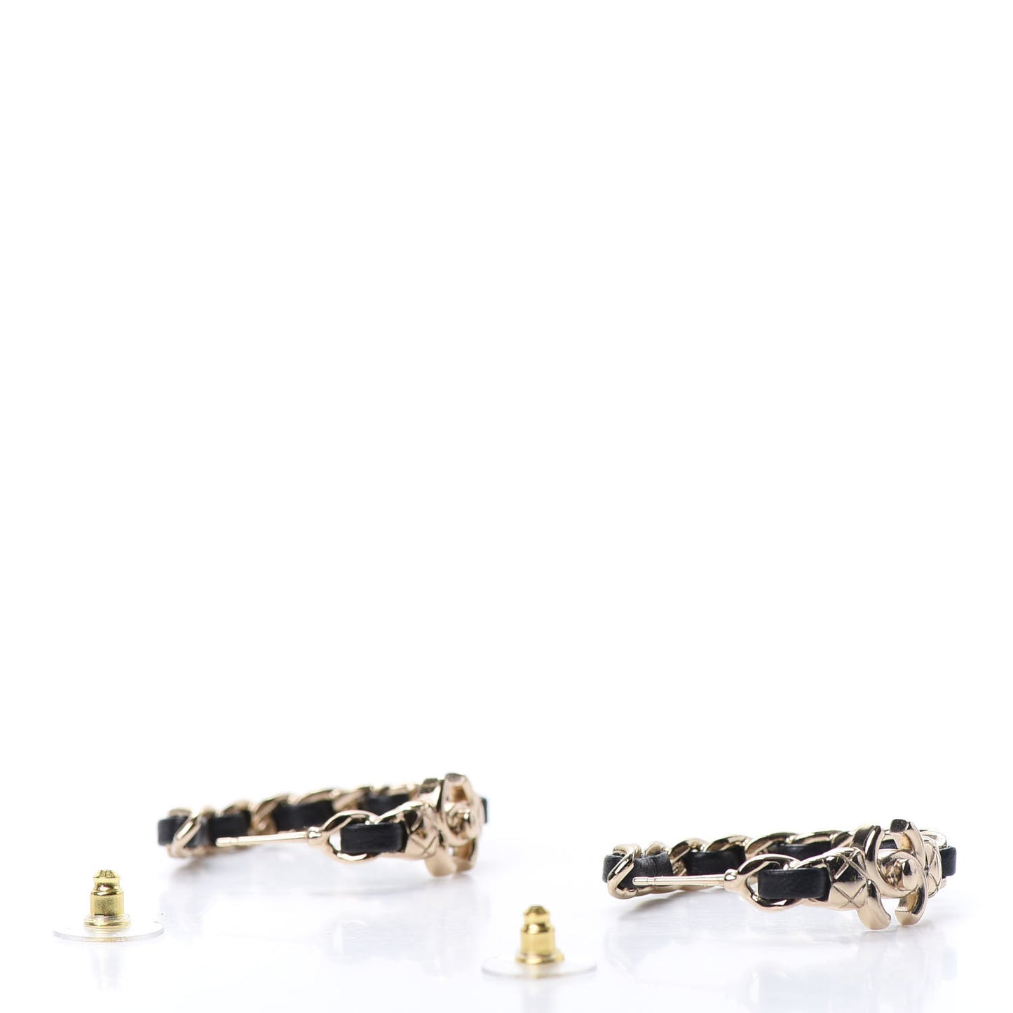 Lambskin CC Turnlock Chain Hoop Earrings Gold Black