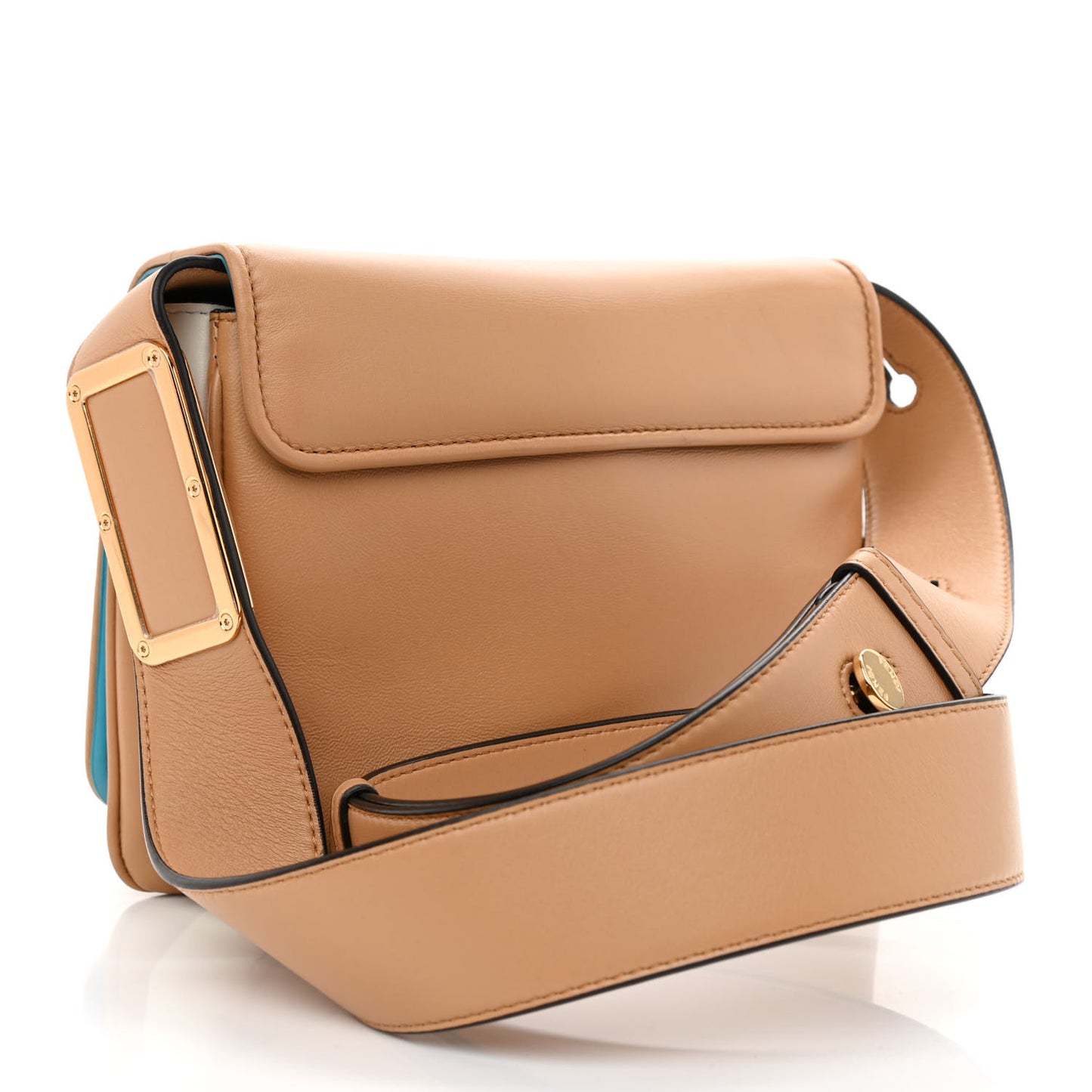 Shiny Nappa Small ID Shoulder Bag Beige Turquoise