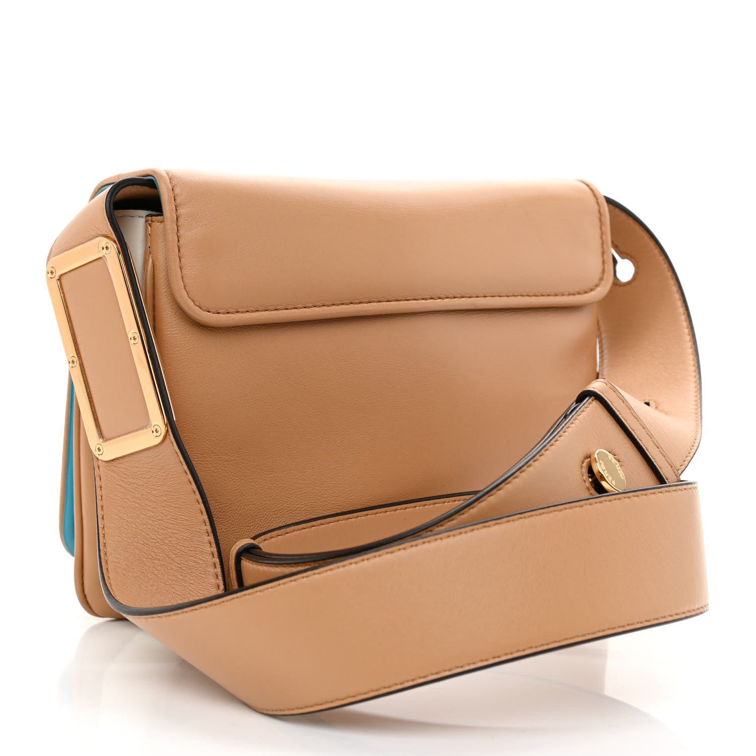 Fendi Shiny Nappa Small ID Shoulder Bag Beige Turquoise 4 of 9
